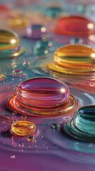 Iridescent Water Droplets on Shimmering Surface