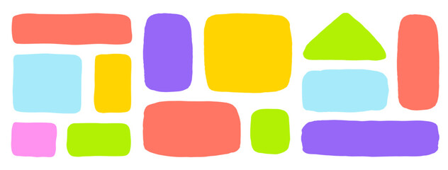Organic Liquid Rectangle Frame Shapes Set. Hand Drawn Abstract Vector Fluid Square Blobs. Wavy Irregular Flat Text Box Spots Collection. Curvy Random Bento Style Childish Colorful Banners. Isolated