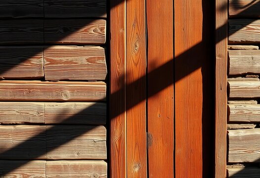 Aged wooden door, deep shadows cast across weathered planks,  detail,  vintage