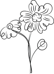 Elegant Floral Line Art Illustration Featuring Two Flowers with Curled Petals and a Delicate Stem Perfect for Minimalist Designs and Creative Projects on a White