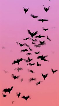 Pink Sky Bat Swarm Halloween Background