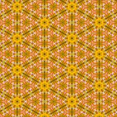 Seamless kaleidoscope floral pattern golden yellow and white floral kaleidoscope design for fabric, wallpaper, and backgrounds