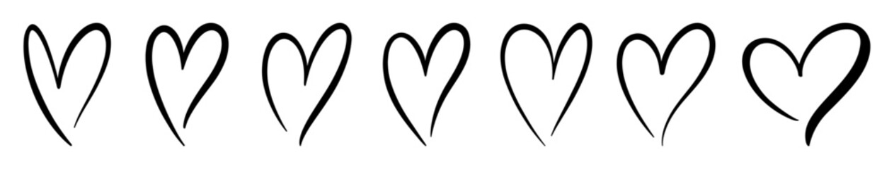 Calligraphic love heart. Set of hand drawn heart icons. Perfect for love, romance, Valentine’s Day, weddings, and romantic designs. Icons, vector,love, heart.