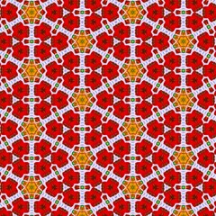 Seamless kaleidoscope floral pattern red and gold geometric floral design for fabric, wallpaper, and backgrounds