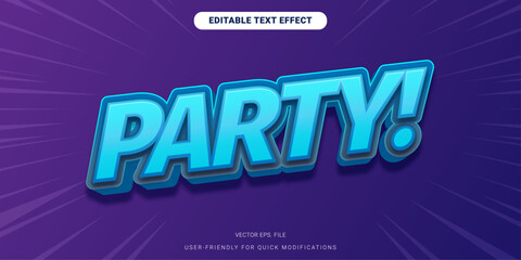 Editable party text effect with vibrant blue bold font and comic style for celebration and event posters