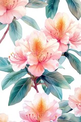 Watercolor pink azaleas floral pattern.