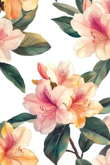 Elegant watercolor rhododendron floral pattern.