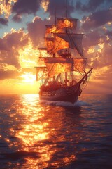 Majestic pirate ship on a vibrant ocean
