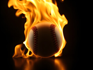 Burning baseball in darkness, fierce energy unleashed