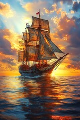 Majestic pirate ship on a vibrant ocean