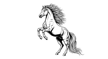 Powerful Black and White Horse Rearing Upward in Motion