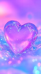 Fototapeta premium Glass heart, water, bokeh, pastel, love, digital art, romance, background, Valentine's