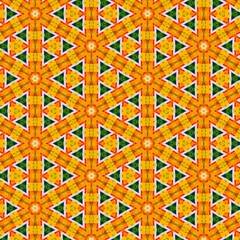 Seamless kaleidoscope floral pattern vibrant yellow and green geometric design for fabric, wallpaper, and backgrounds