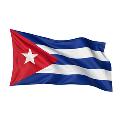 Cuban flag blue white horizontal stripes with red triangle white star, fabric texture realistic, gentle flowing movement, professional lighting clean, isolated on transparent, commercial quality
