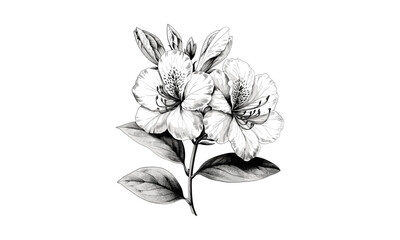 Azalea Flower Vector Illustration, floral design, botanical art, nature drawing, floral print, spring flower, vibrant flowers, pink azalea, blooming flower, plant illustrations, garden art.