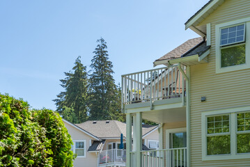 Top of modern apartment building with nice windows in Summer in Vancouver, Canada, North America. Day time on May 2025.