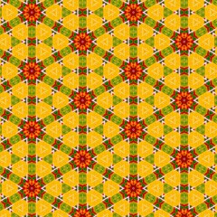 Seamless kaleidoscope floral pattern vibrant red and green floral kaleidoscope design for fabric, wallpaper, and backgrounds
