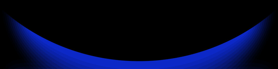 Black banner with blue abstract crescent shape, fading gradient