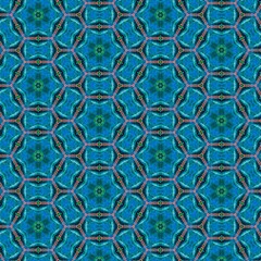 Seamless kaleidoscope floral pattern turquoise and green floral kaleidoscope design for fabric,...