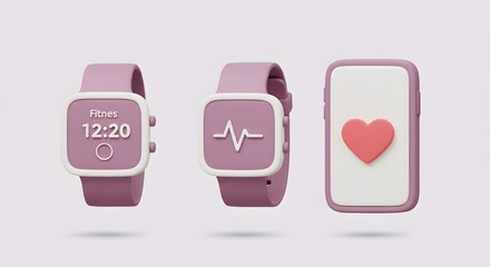 3D Render of Modern Smartwatch and Smartphone Health App Interface