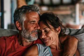Portrait of a blissful couple in their 40s relaxing and enjoying each other's company
