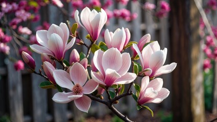 Magnolia trees, stunning trees, in full bloom during springtime with pink flowers