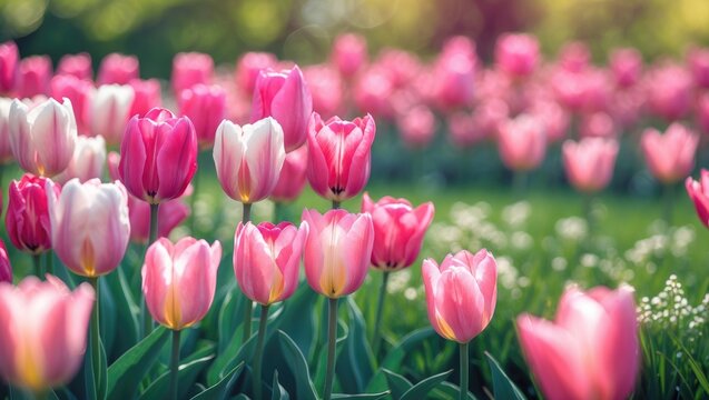 Vivid tulip flowers in a close-up shot
