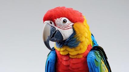 Fototapeta premium Colorful macaw parrot isolated on white background, with selective focus on its face.