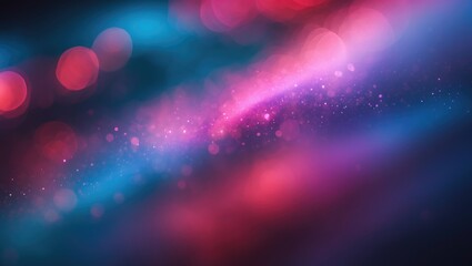 Color bokeh light with defocused glow overlay, featuring blurred neon glow flecks and soft texture on a dark abstract background with open space.