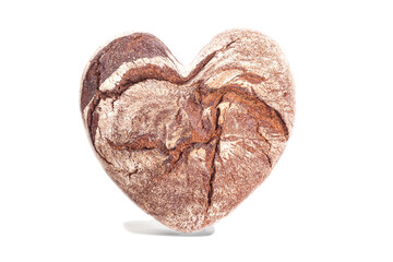 Bread in a heart shape isolated on white background.