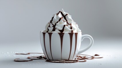 Coffee with whipped cream isolated on white background has a dollop of whipped cream on top, set against a plain white background.