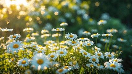 Beautiful summer or spring garden featuring blooming daisies.