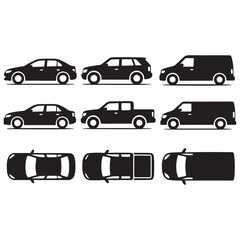 Vehicle elevation and top view vector flat illustration collection ideal for architectural design vector