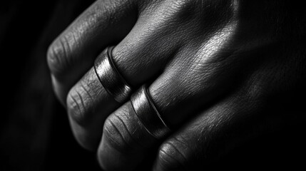 Close-up of a Man's Hand with Silver Rings
