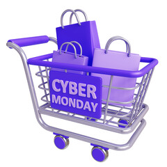 3D Cyber Monday Shopping Cart Icon Sale Discount Promotion