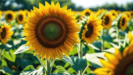 Obraz premium Beautiful sunflower blossom blooming in a lush natural garden.