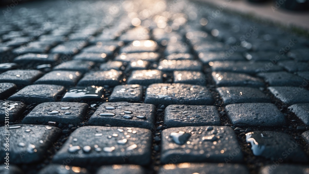 Poster cobblestone surface featuring a reflection.