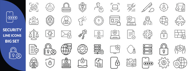 Set of shield line icons. Protection, security, defense, guard etc. Editable stroke,  security icon set.