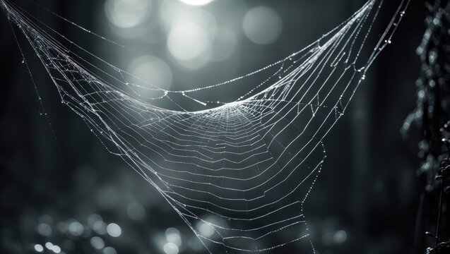 Cobweb or spider web on wooden textured background wall in an ancient Thai house.