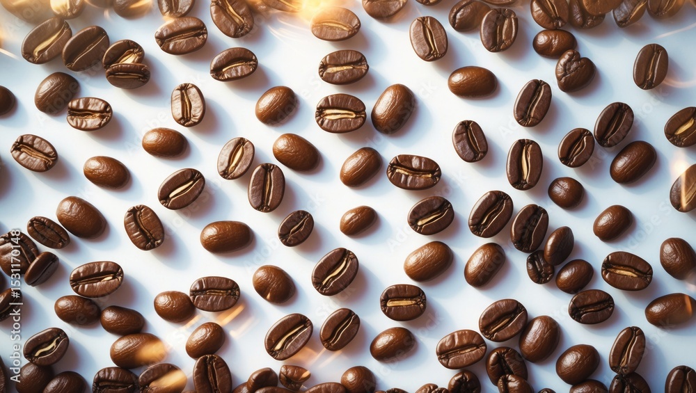 Poster Coffee beans isolated on white background with copyspace for text. Concept of coffee background or texture.