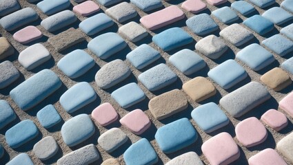 Cobblestone Pathway featuring Soft Pastel Colors within an Urban Environment.