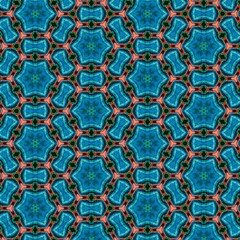 Seamless kaleidoscope floral pattern intricate blue and orange floral kaleidoscope design for fabric, wallpaper, and backgrounds