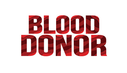red color blood donor text typography calligraphy word papercut illustration, Blood Donation Saves Lives Donor Poster Design cutout style, sign symbol Donor Awareness Art Message backdrop lettering 
