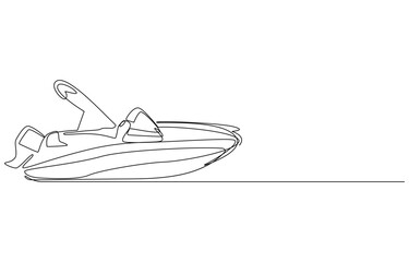 Marine Time concept continuous line drawing, Minimalist Line Art of a Motorboat
