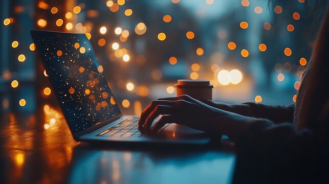 Person working on laptop at night