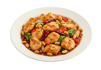 Delicious kung pao chicken dish isolated on transparent background