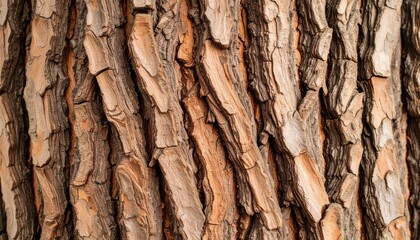 Obraz premium Close-up of deeply furrowed, textured bark of a mature tree trunk