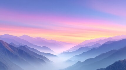 Minimalist Mountain Landscape at Sunrise with Soft Pink and Purple Hues