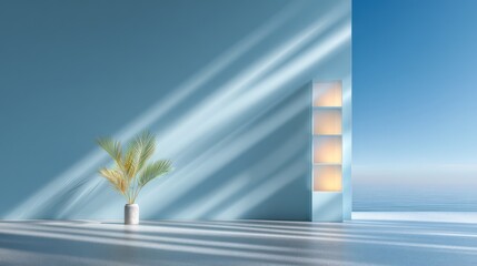 Minimalist Product Display with Sunlight and Plant
