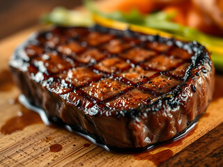 Juicy medium-rare ribeye steak, perfectly grilled. A celebration of rich flavors and culinary mastery.